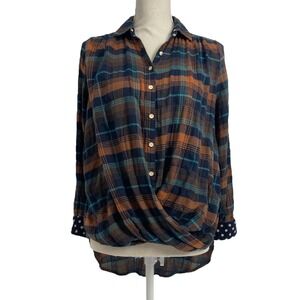 Anthropologie Shirt Isabella Sinclair Womens XS Plaid Long Sleeve Button Front